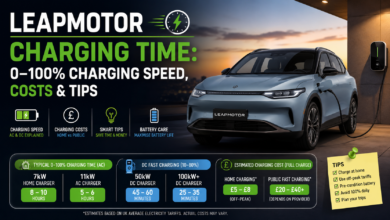 Leapmotor Charging Time infographic showing 0–100% charging speed, charging costs and EV charging tips