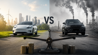 EV vs diesel UK cost comparison showing electric car vs diesel car with VS concept