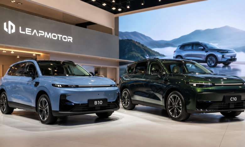 Leapmotor Indonesia Launch 2026 featuring the locally assembled Leapmotor B10 and C10 electric SUVs at GIIAS 2026 showroom.