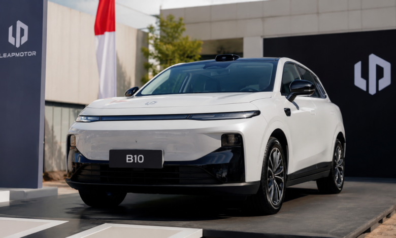 Leapmotor B10 electric SUV at the Indonesia launch event showcasing its modern design and local production announcement
