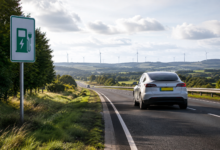 Best EV motorway range UK with a long-range electric car driving on a UK motorway