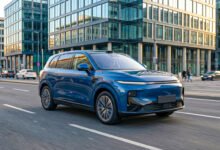 Leapmotor B10 Review 2026 showing the Leapmotor B10 electric SUV parked on a modern European city street.