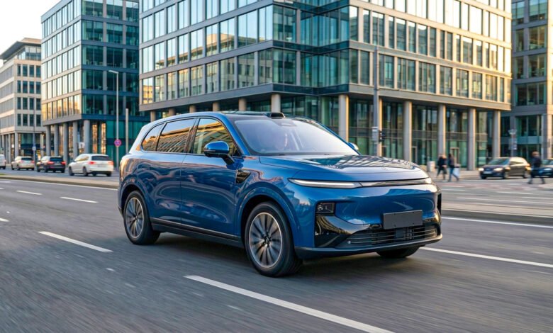 Leapmotor B10 Review 2026 showing the Leapmotor B10 electric SUV parked on a modern European city street.