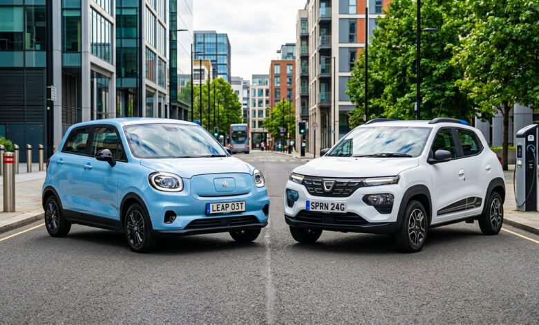 Leapmotor T03 vs Dacia Spring comparison showing two affordable electric cars