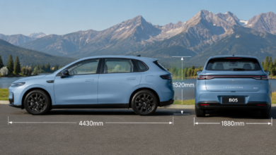 Leapmotor B05 dimensions showing length width height and boot space